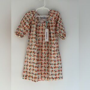 La Paloma Girls Dress 4–5Y Geometric Print Linen Cotton Puff Sleeve NWT